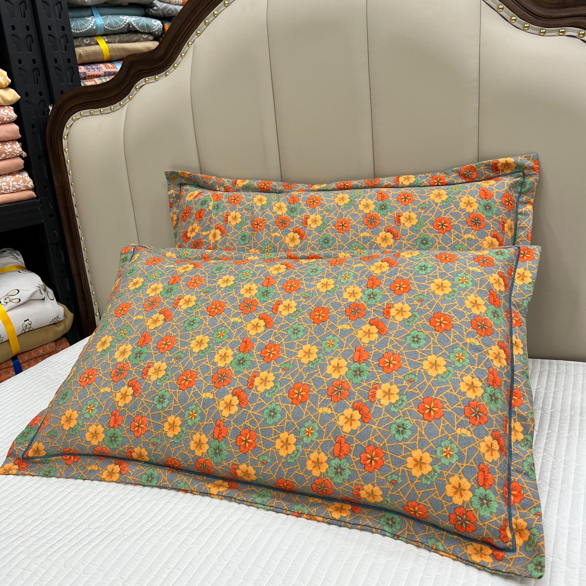 复古双层纱枕套--一路生花