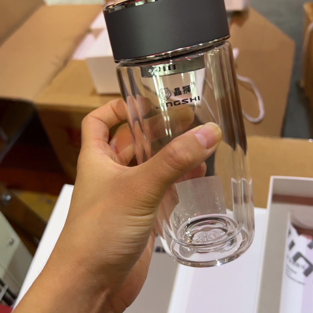 晶双层玻璃杯280玻璃杯提环灰色玻璃杯