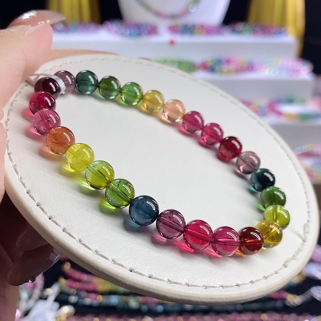 高品碧玺全净浓艳帝王色标手链