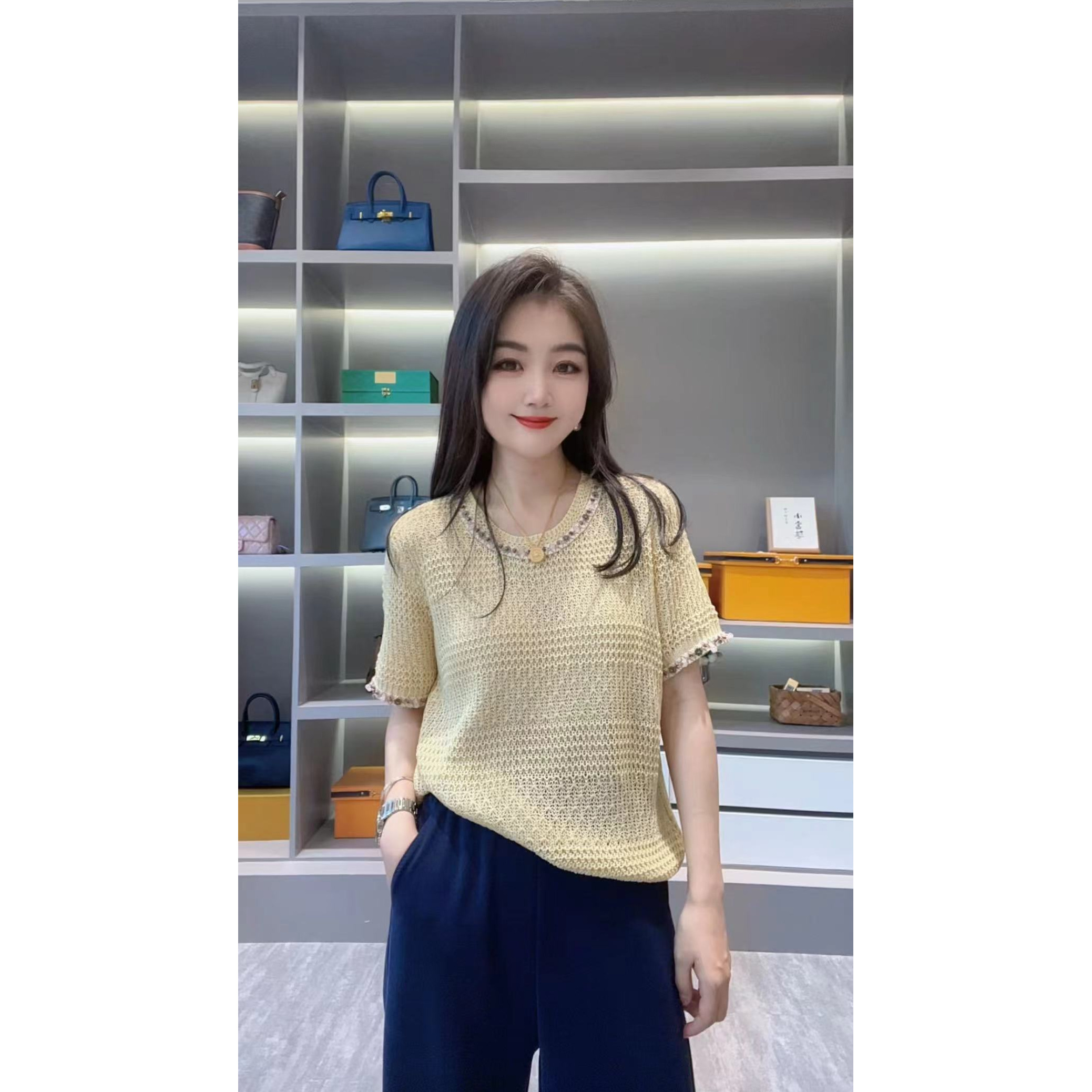 【彩石头装饰领】CHUN家夏款针织T恤