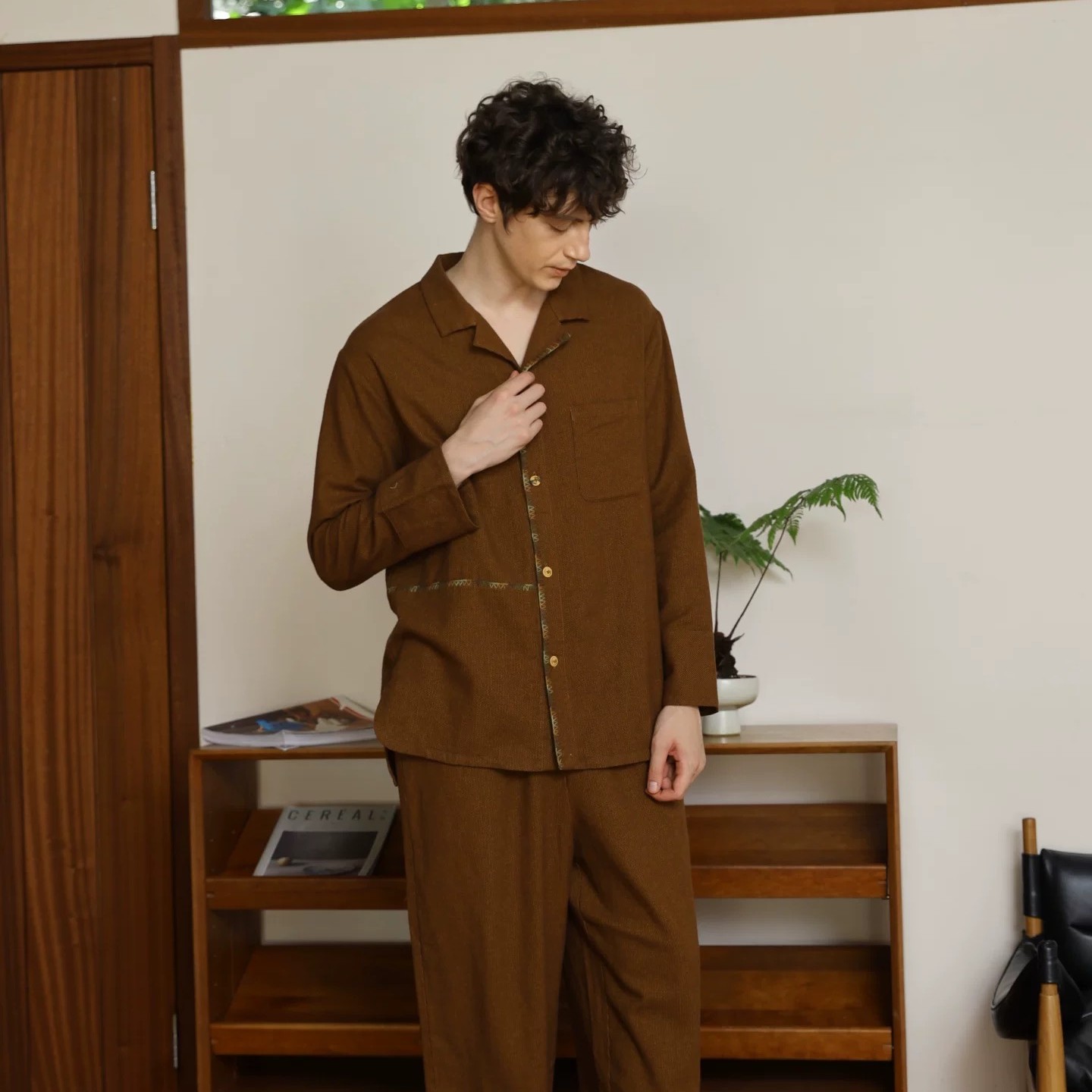 朵朵可可睡衣男春秋新款纯棉磨毛棉布长袖家居服套