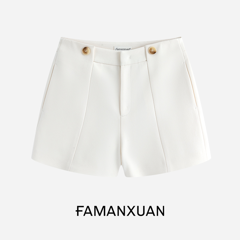 法曼萱白色西装短裤女小个子2025夏季新款法式时尚气质通勤直筒裤