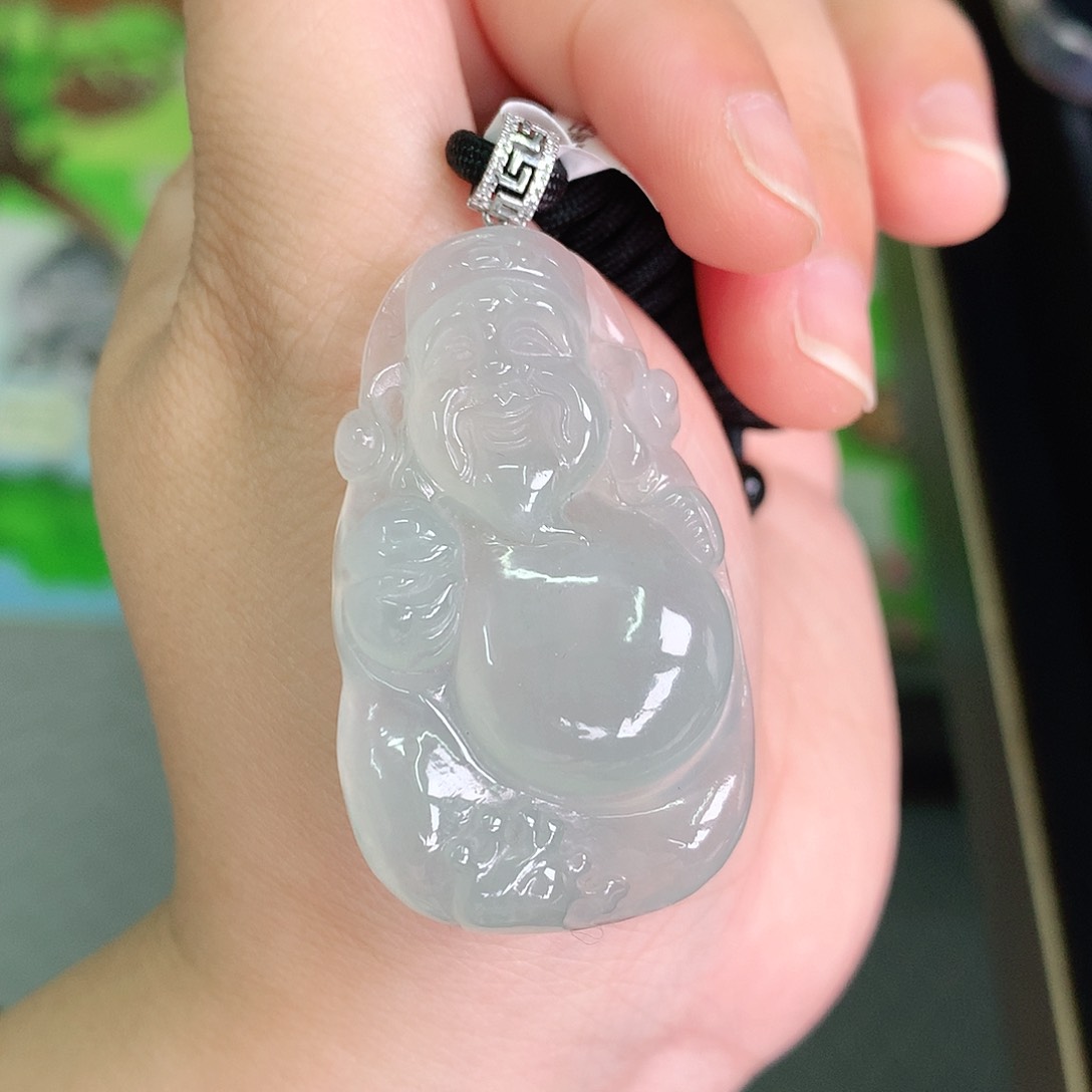 翡翠颈饰18K金镶嵌冰胶晴大财神爷45^27+7.4