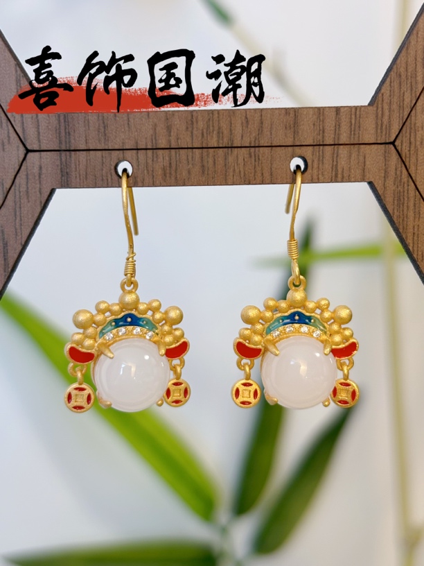 铜合金珐琅耳饰 国潮配饰古法镀金中国风戏剧刀马旦脸谱耳环女