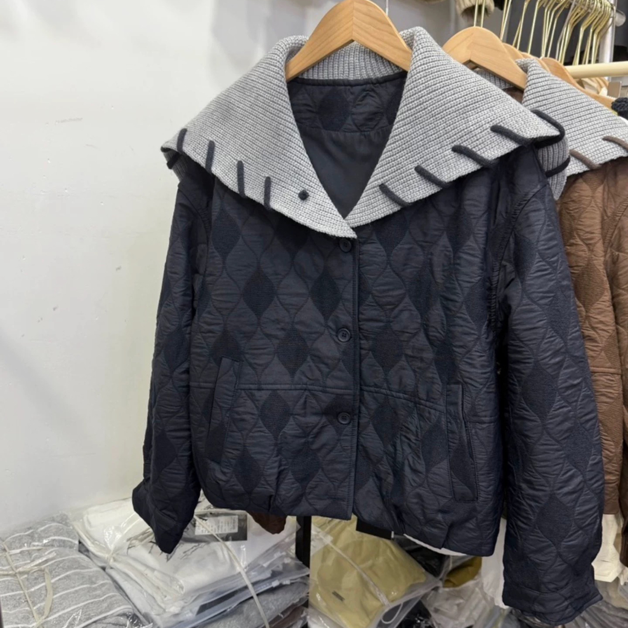 大码胖MM冬季韩版设计感大码棉服