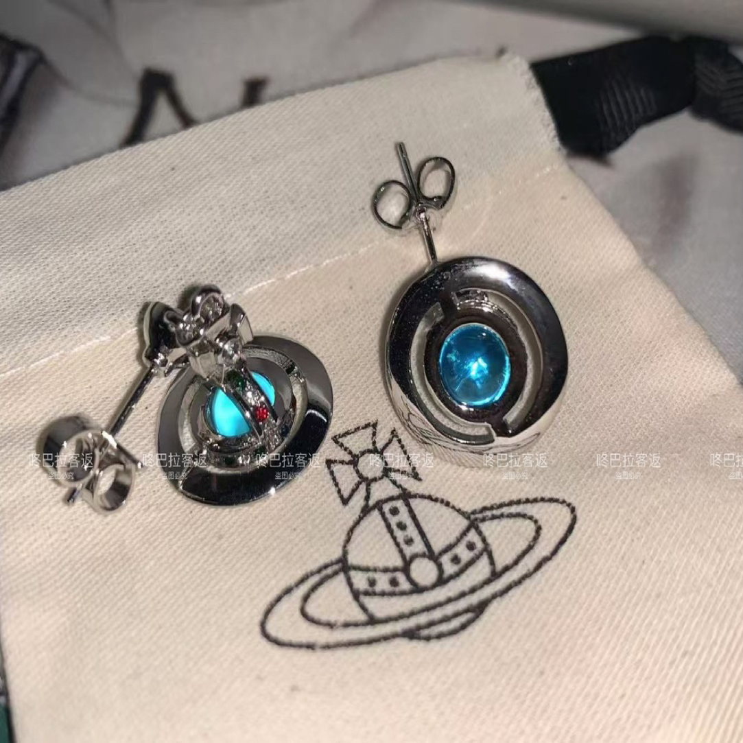 铜合金锆石耳饰 经典蓝 orb耳钉