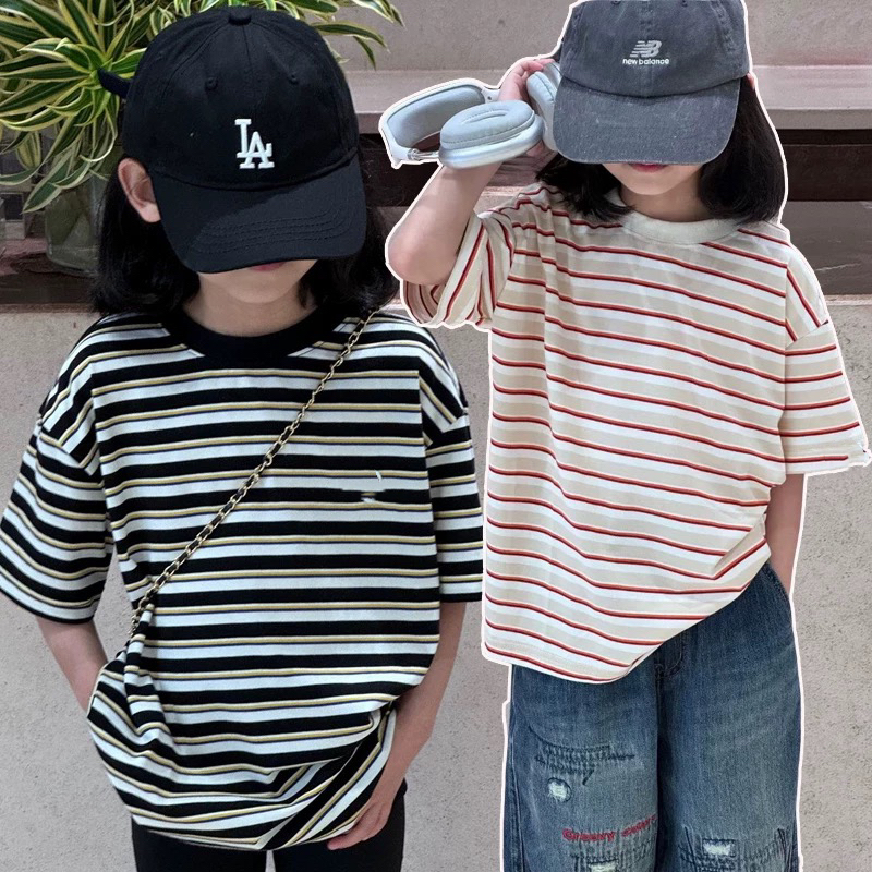 W202435【老头条纹】休闲百搭宽松儿童短袖