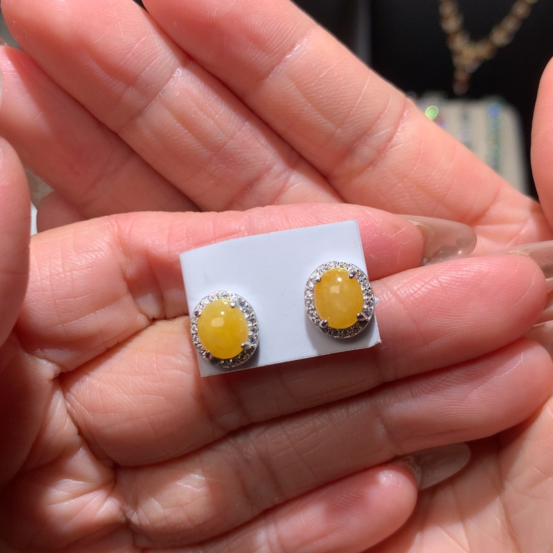 翡翠颈饰银S925镶嵌耳钉