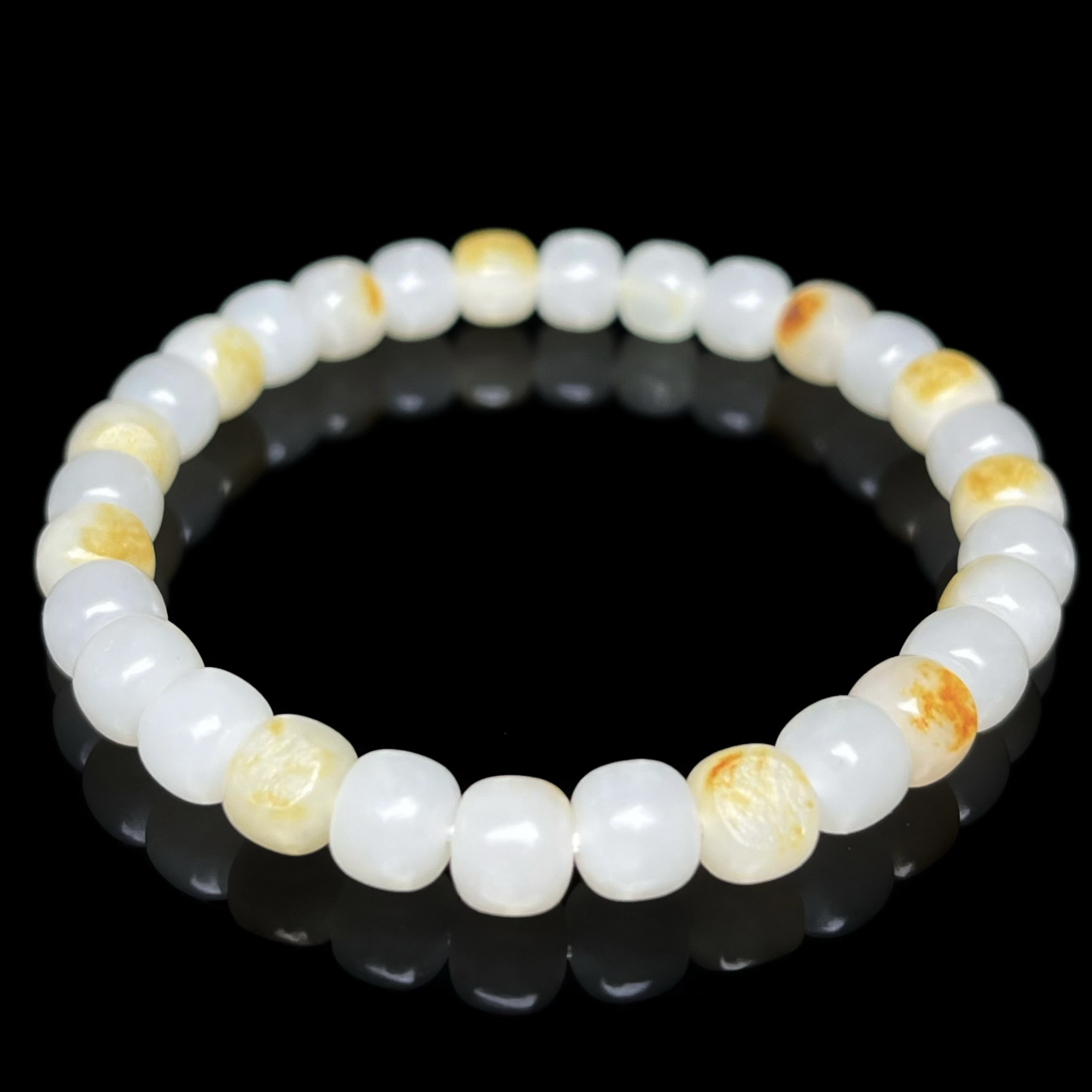 【卡7*6老型手串】新疆和田玉 同料30颗 部分带皮色毛孔