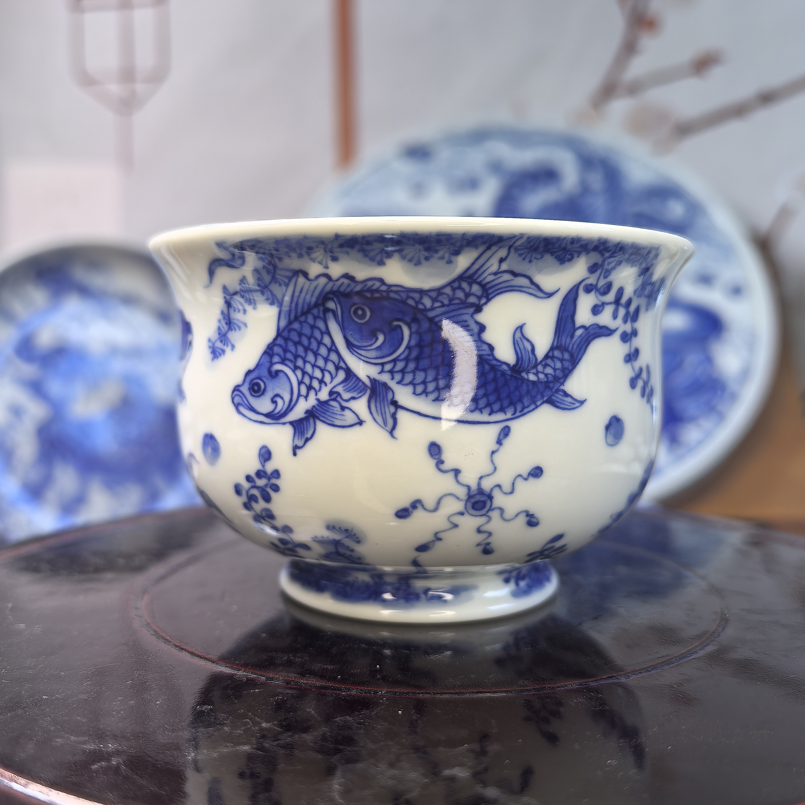 纯手绘青花鱼藻炉式杯110-120ml