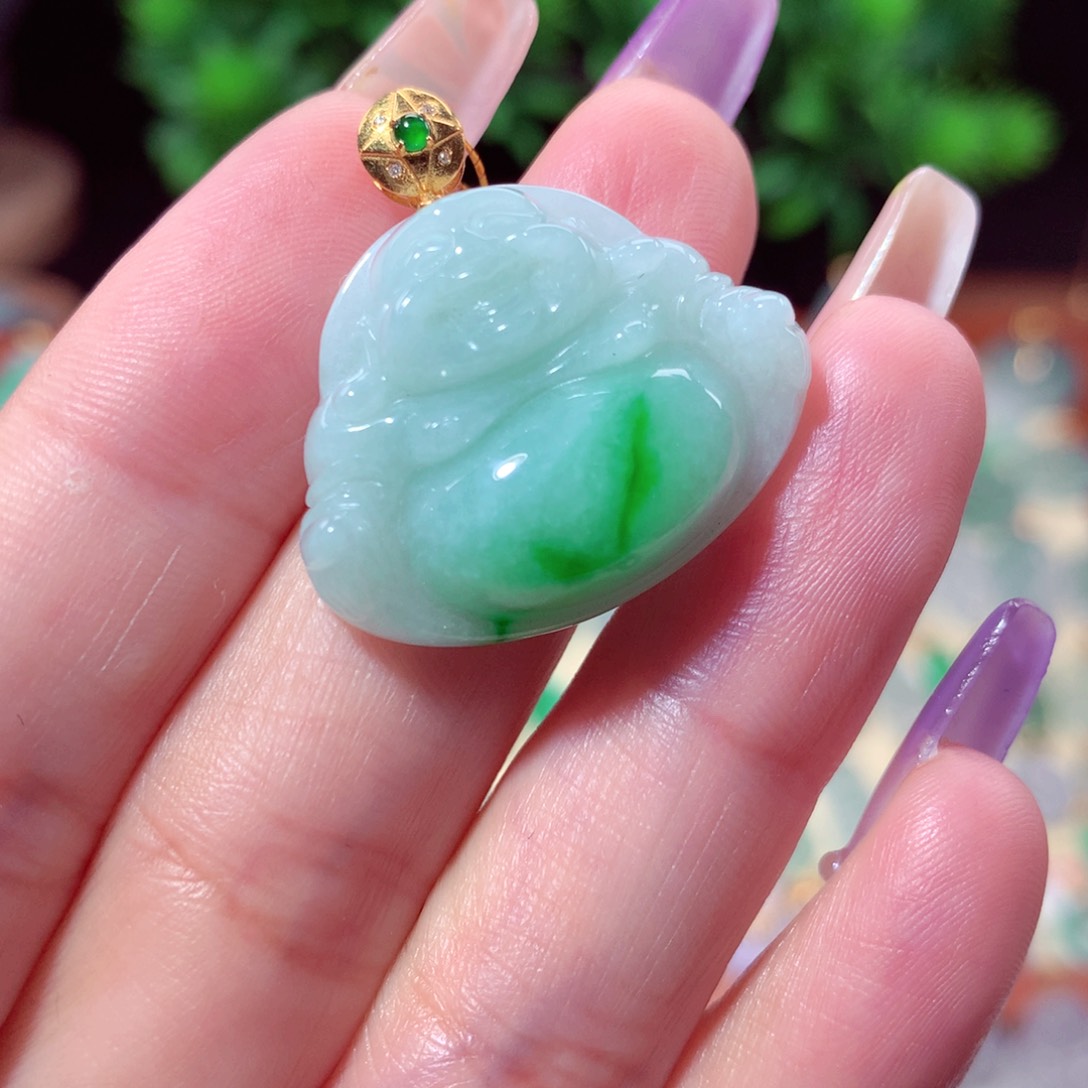 翡翠吊坠(不含链)18K金镶嵌