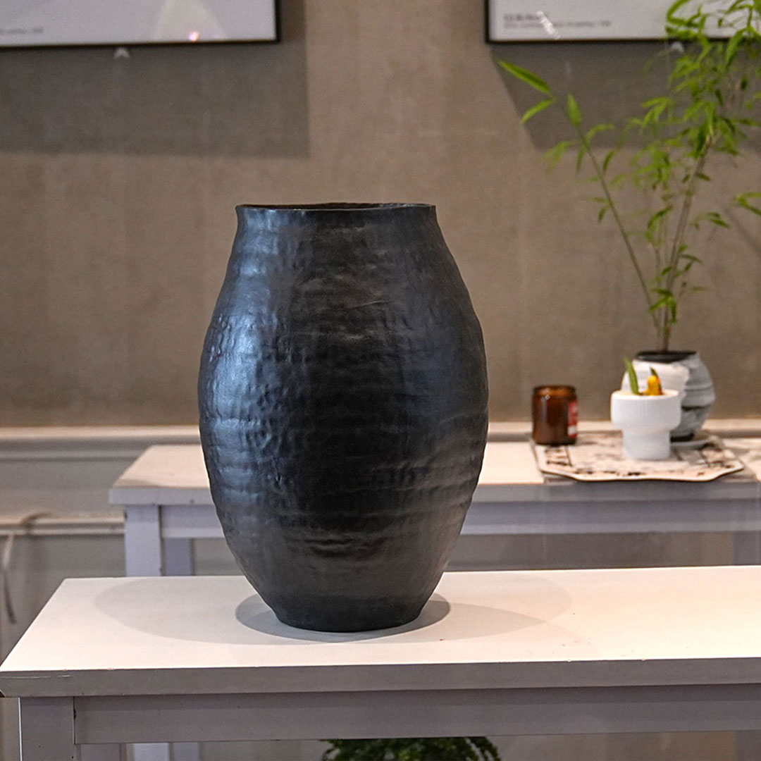 【乌金·沉影花瓶】中式禅意粗陶罐复古花瓶用于多肉栽培和干花装饰