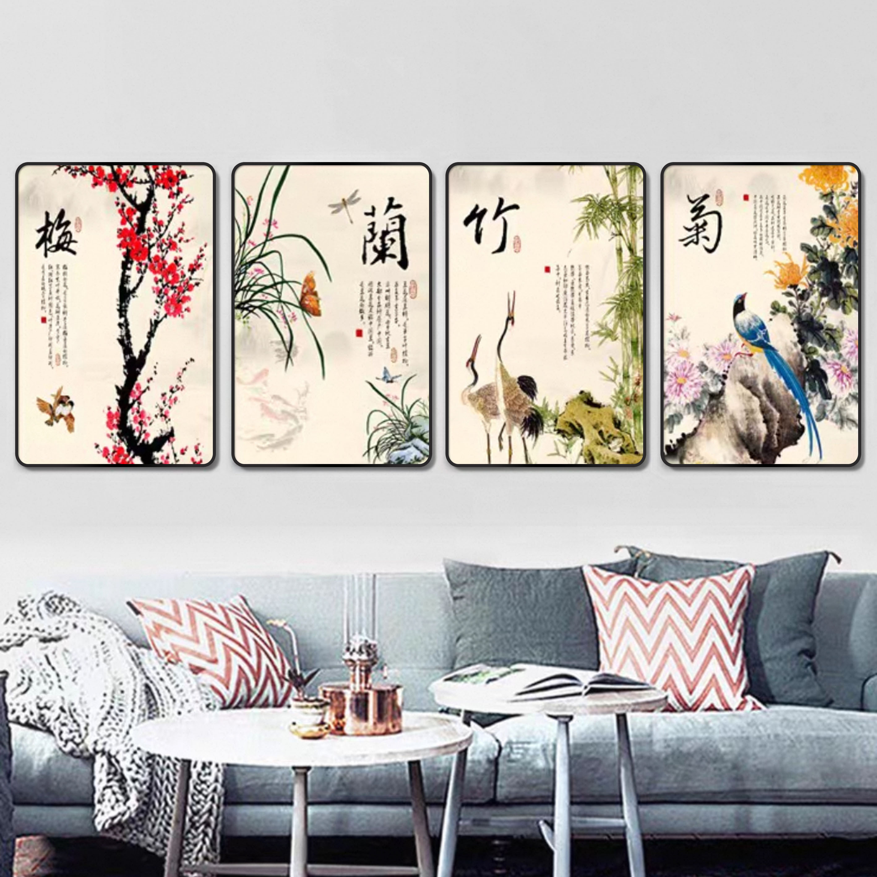 AG-001梅兰竹菊客厅画新中式沙发背景装饰画茶室禅意四联画捡漏5