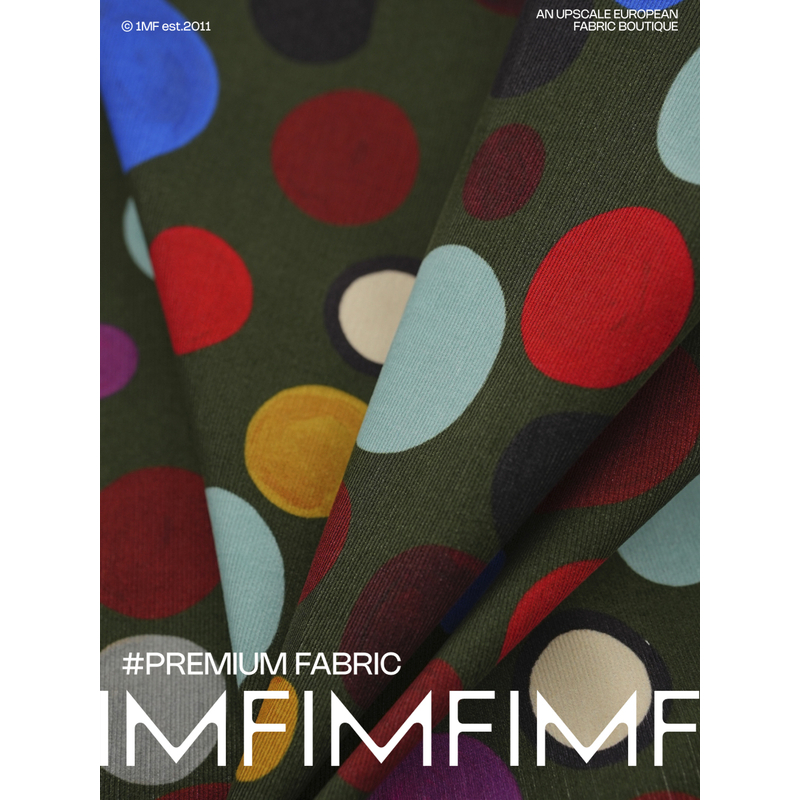 PINTO棉细条灯芯绒绿色底波点印花面料