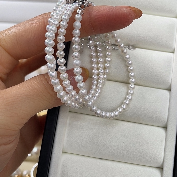 银S925镶嵌手绳淡水珍珠随机发