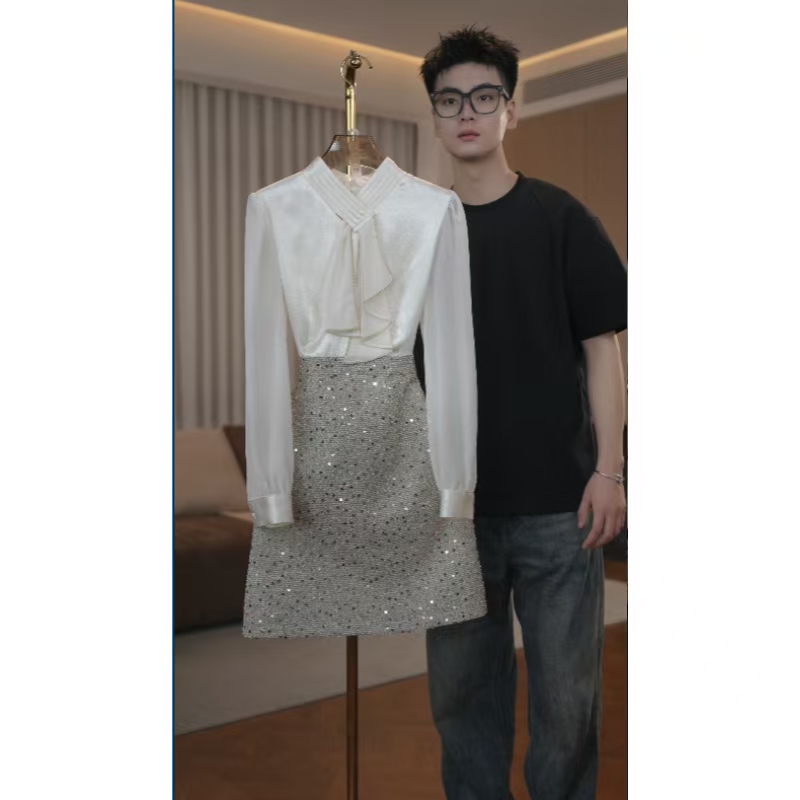【蒂妮佳-现货】9484品牌女装高贵气质显瘦长袖连衣裙