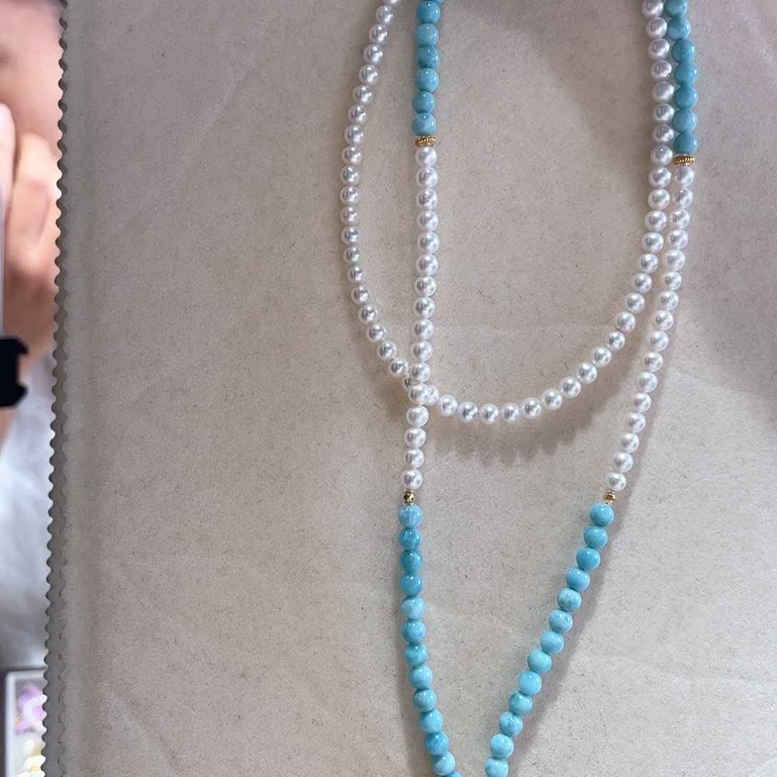 针钠钙石（海纹石）18K金镶嵌颈饰原创