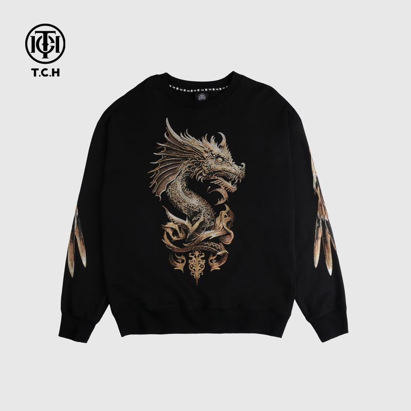 爆款-T.C.H2025春新款烫钻圆领长袖经典系列圆领衫上衣T72A116082