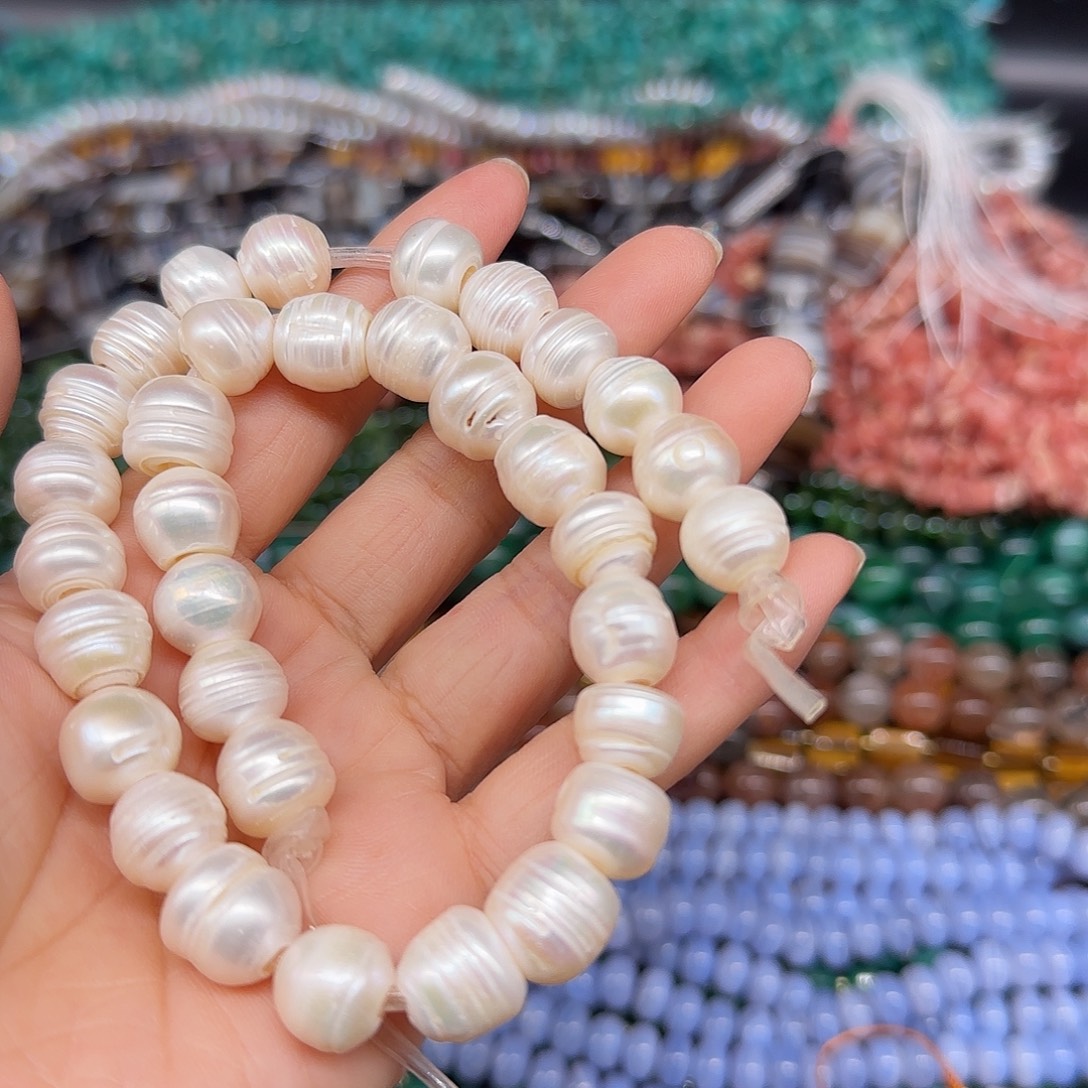 玛瑙/玉髓合金珠宝半成品老珍珠11mm大孔一条