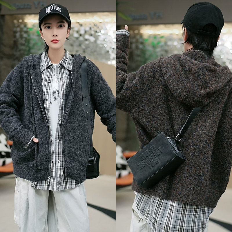 【聚】6340 羊毛衫 氛围感极简主义慵懒风连帽开衫毛衣  w130-45109