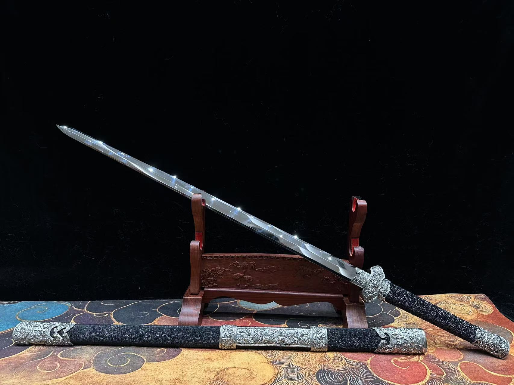 【璟天】L牡丹唐剑 毛铁草钢 白铜 鱼皮 工艺品 未开刃