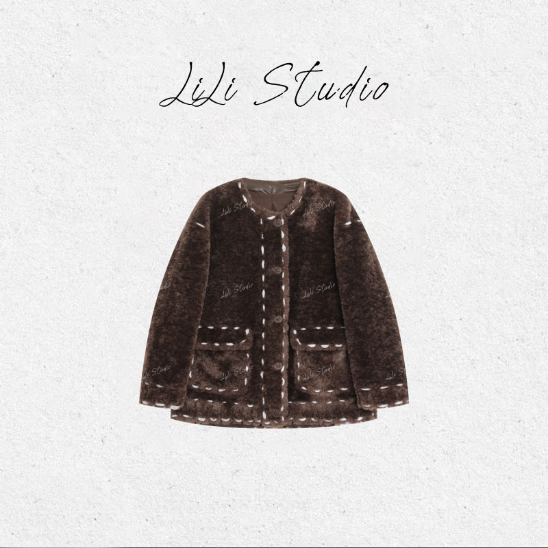 PCNY丨不理理「线迹绒衫」泰迪咖色设计感毛绒外套