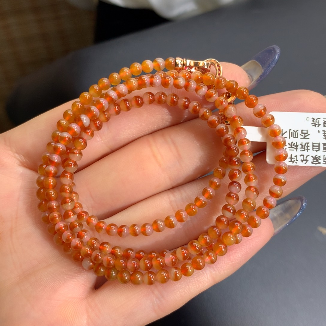 翡翠手链未镶嵌冰胶鸳鸯红翡项链卡3.5m m