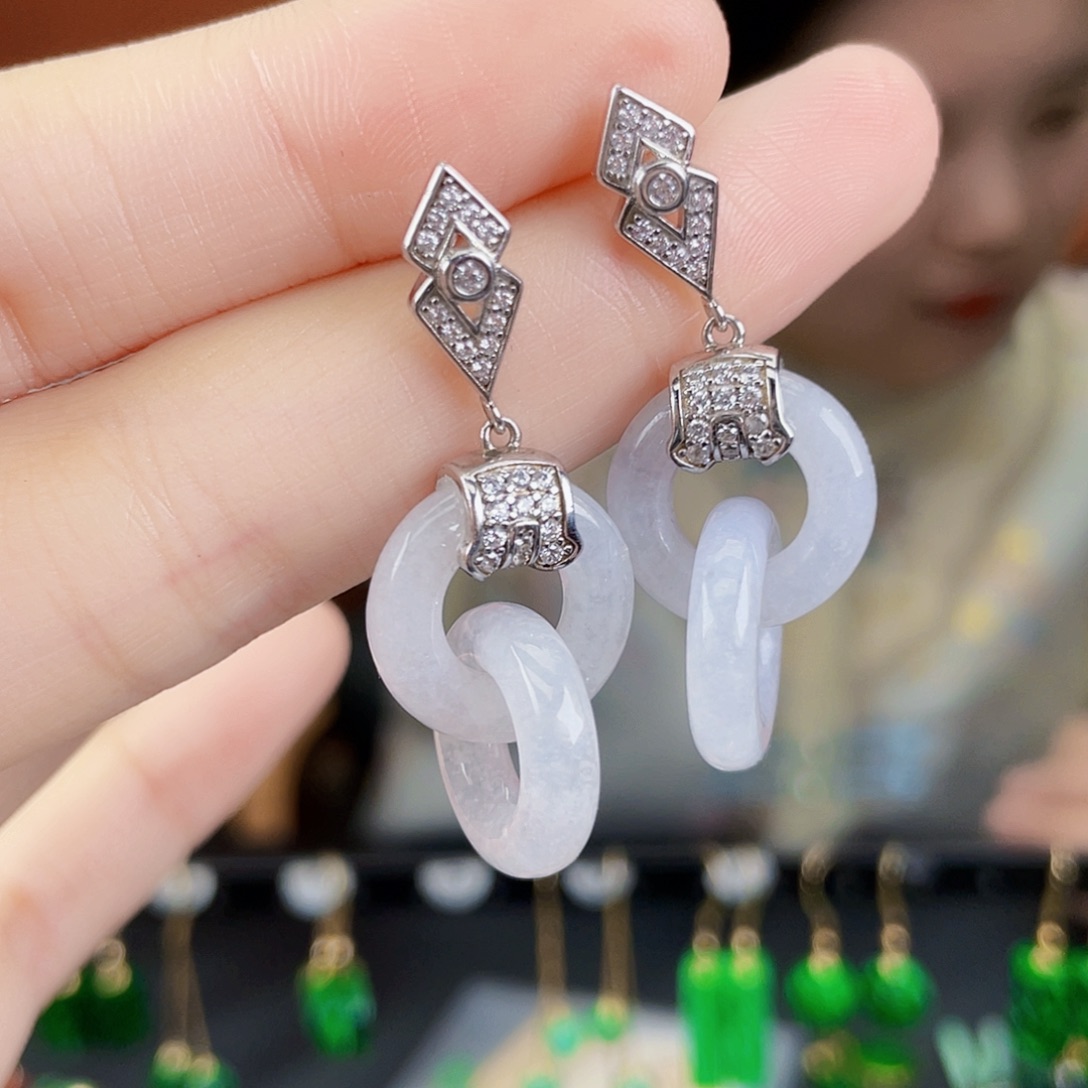 翡翠银S925镶嵌耳饰