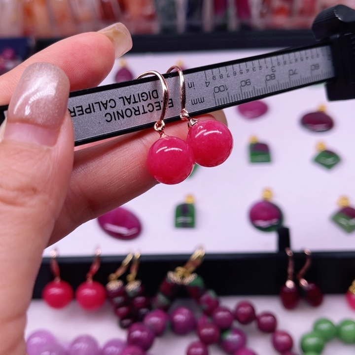 蔷薇辉石耳坠银S925镶嵌