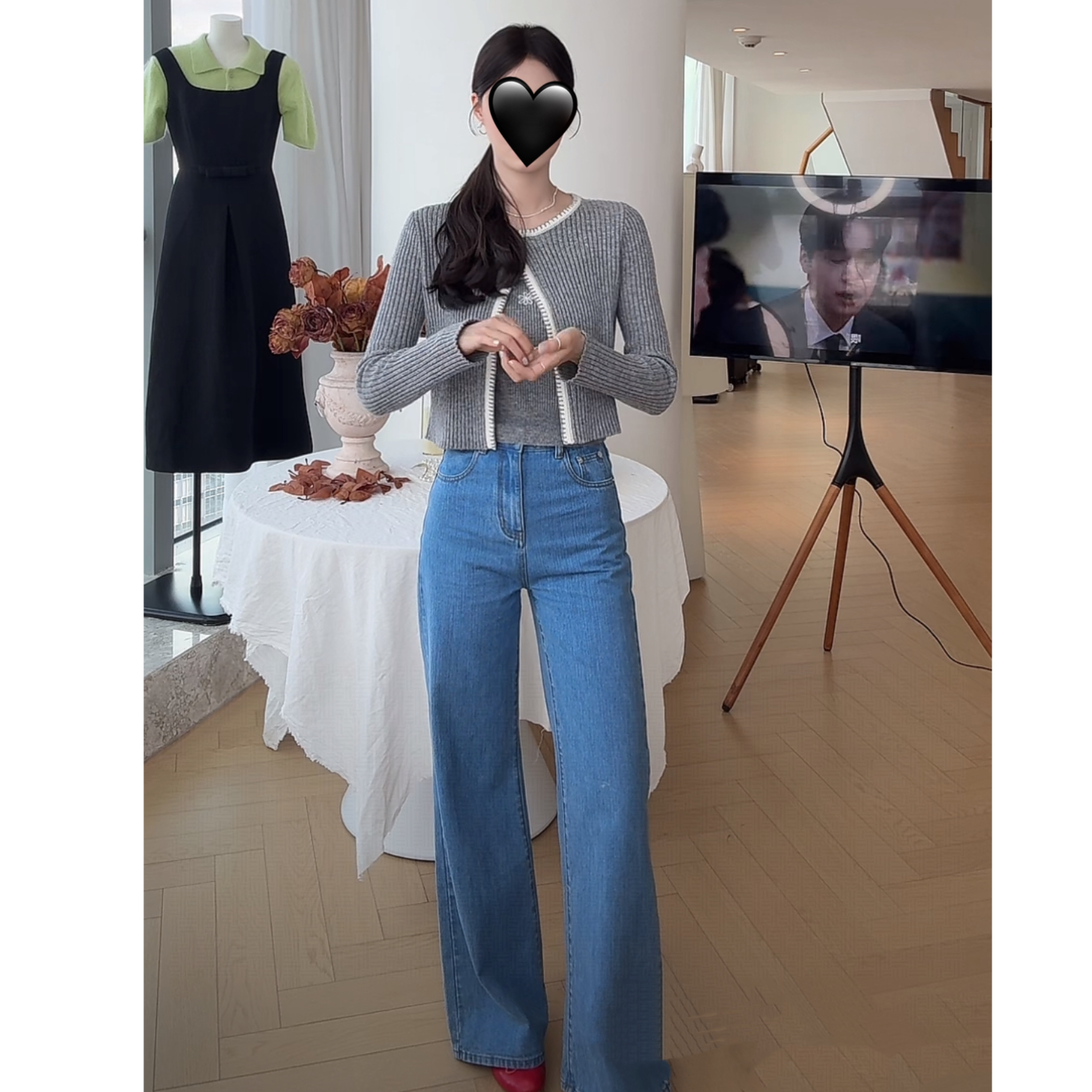 【不挑腿型 jeans】韩系竹节宽松微喇阔腿牛仔裤