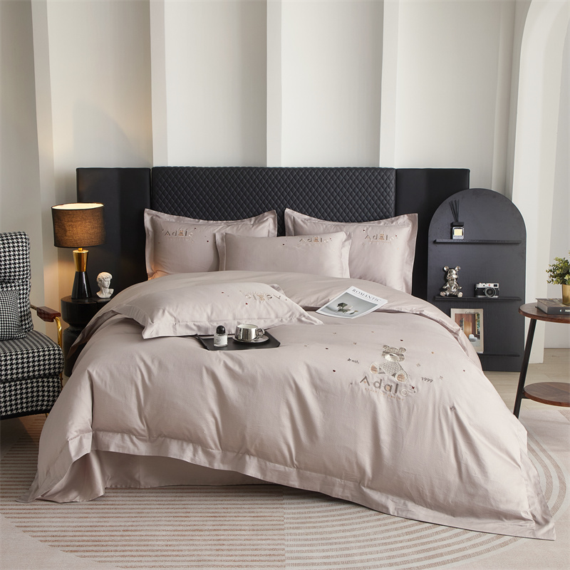 加厚简约斜纹长绒棉家纺床上用品纯棉被罩全棉宽边刺绣绣花四件套