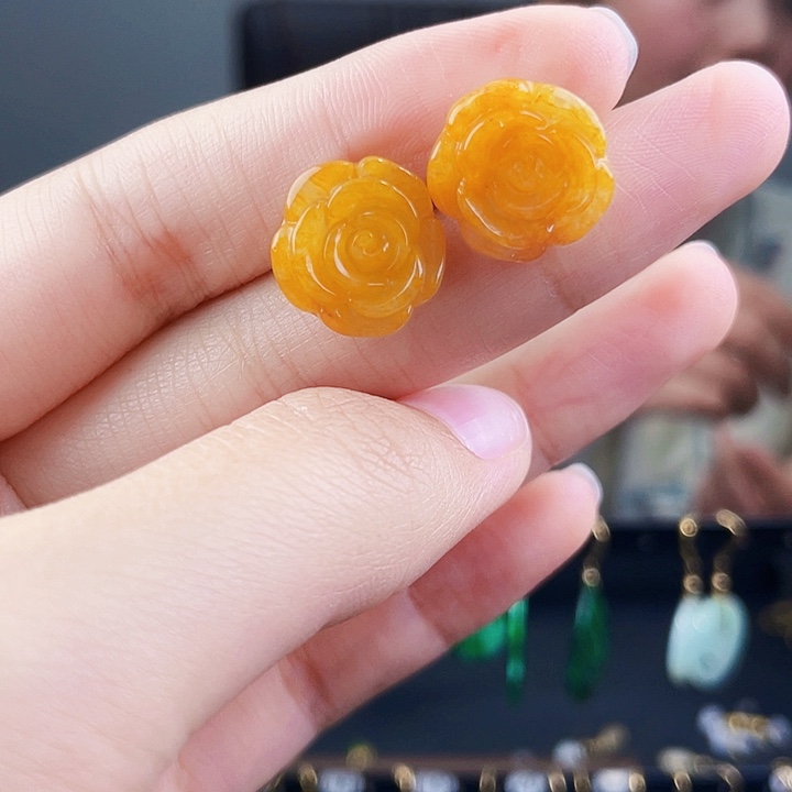 翡翠耳饰银S925镶嵌饰品