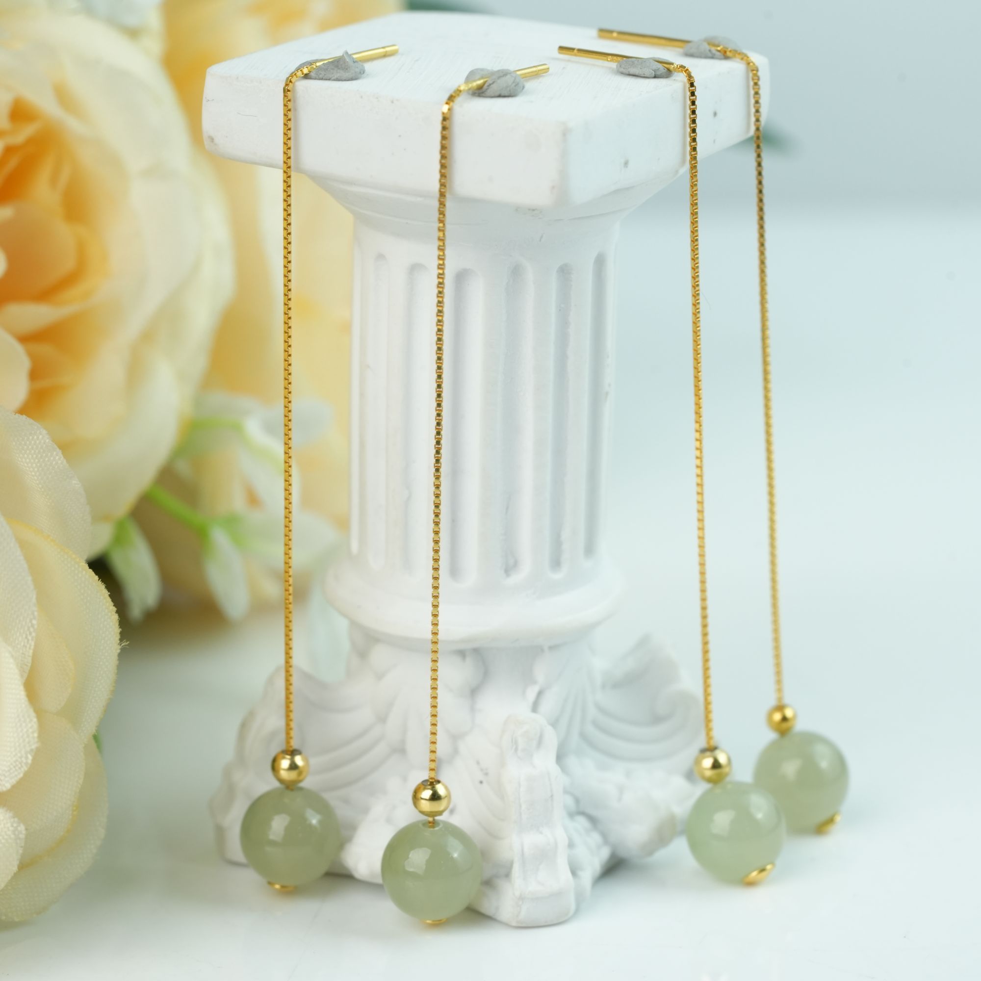 【小北好物】和田玉圆珠耳线尺寸约8mm【多样性发一件】QH10X960