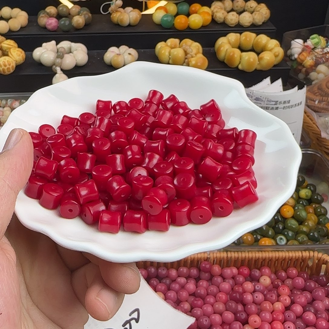 时***浅菩提根/象牙果手串卡9红色竹节300颗
