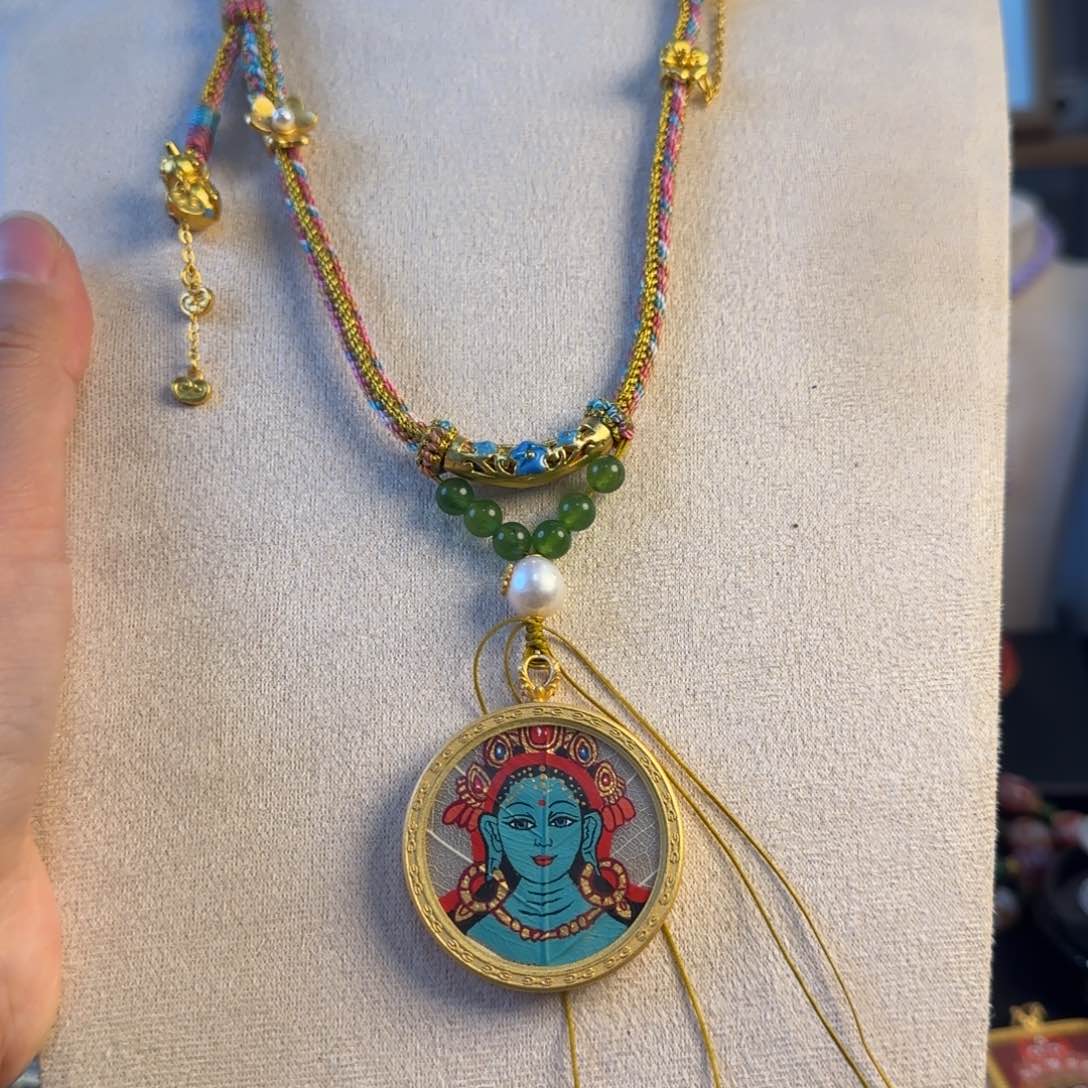 吊坠绿度母热贡唐卡