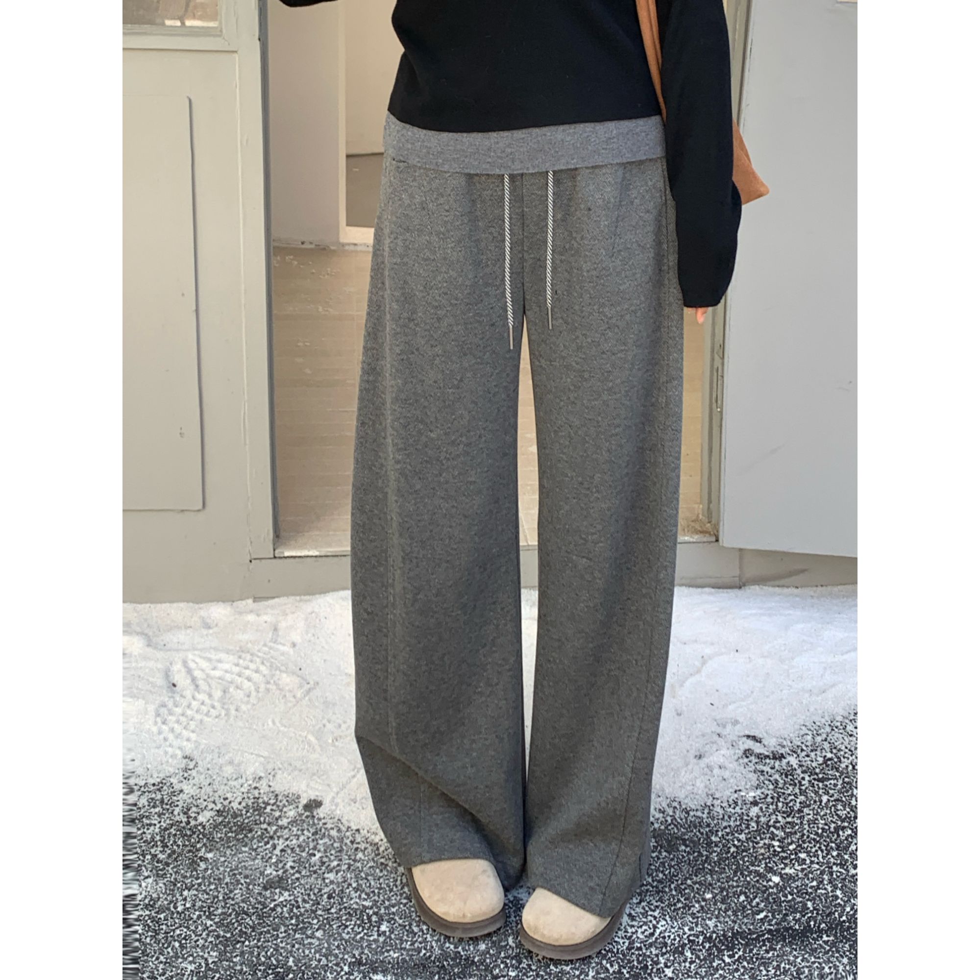 【极简主义】大头婷微胖定制秋冬百搭显瘦通勤风灰色阔腿裤 M2027