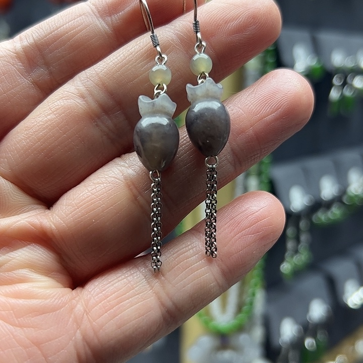 和田玉耳饰银S925镶嵌