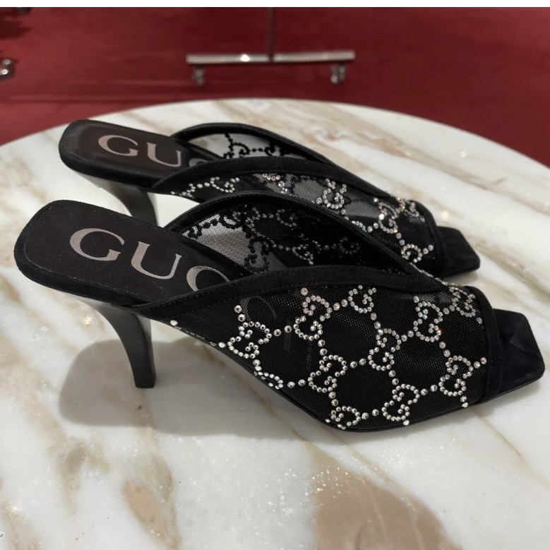 未使用 GUCCI/古驰 GUCCI黑色水晶凉鞋托
