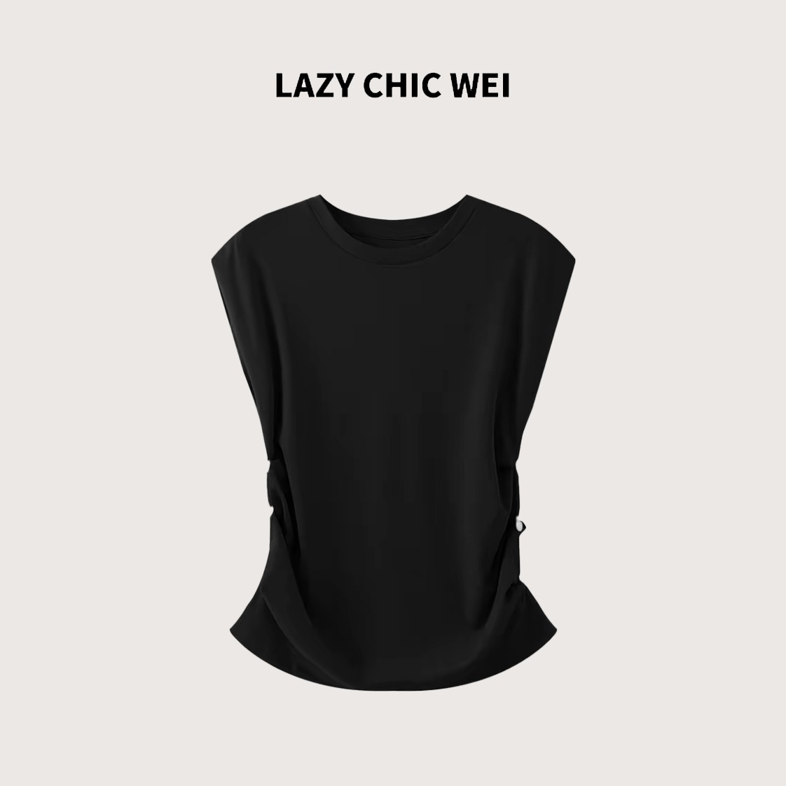 LAZY CHIC WEI棉混纺“小蛮腰”黑色无袖收腰设计感短袖2538SSW5373