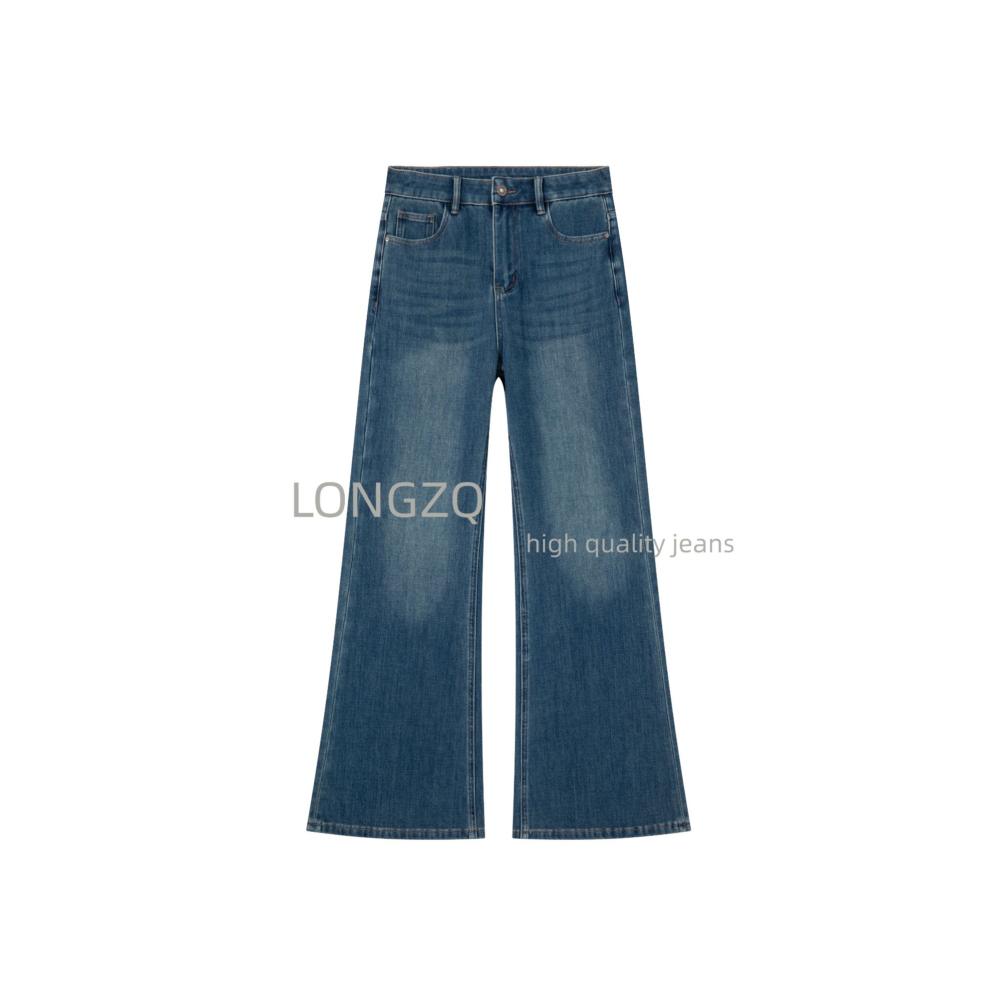 LONGZQ/四面弹直筒微喇裤-中高腰秋冬季胖mm修饰腿型牛仔裤女百搭