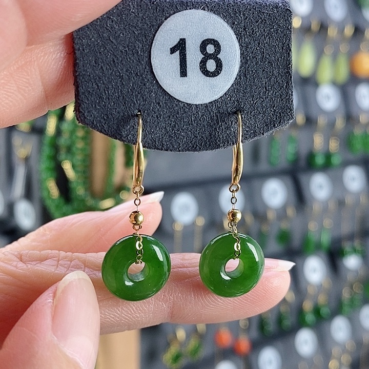 和田玉耳饰18K金镶嵌