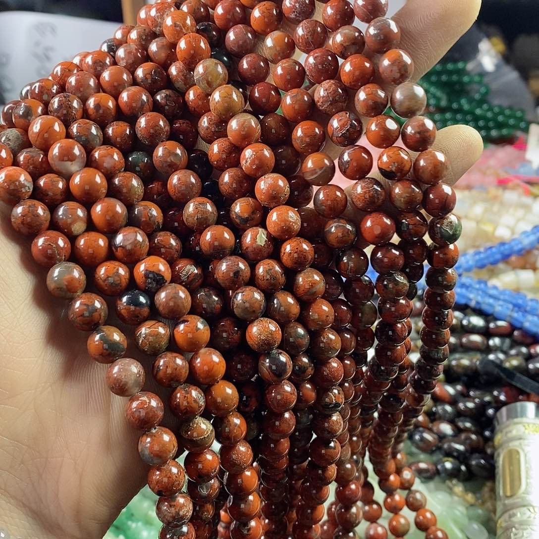 玛瑙/玉髓珠宝半成品合金一条天然8mm战国红玛瑙圆珠