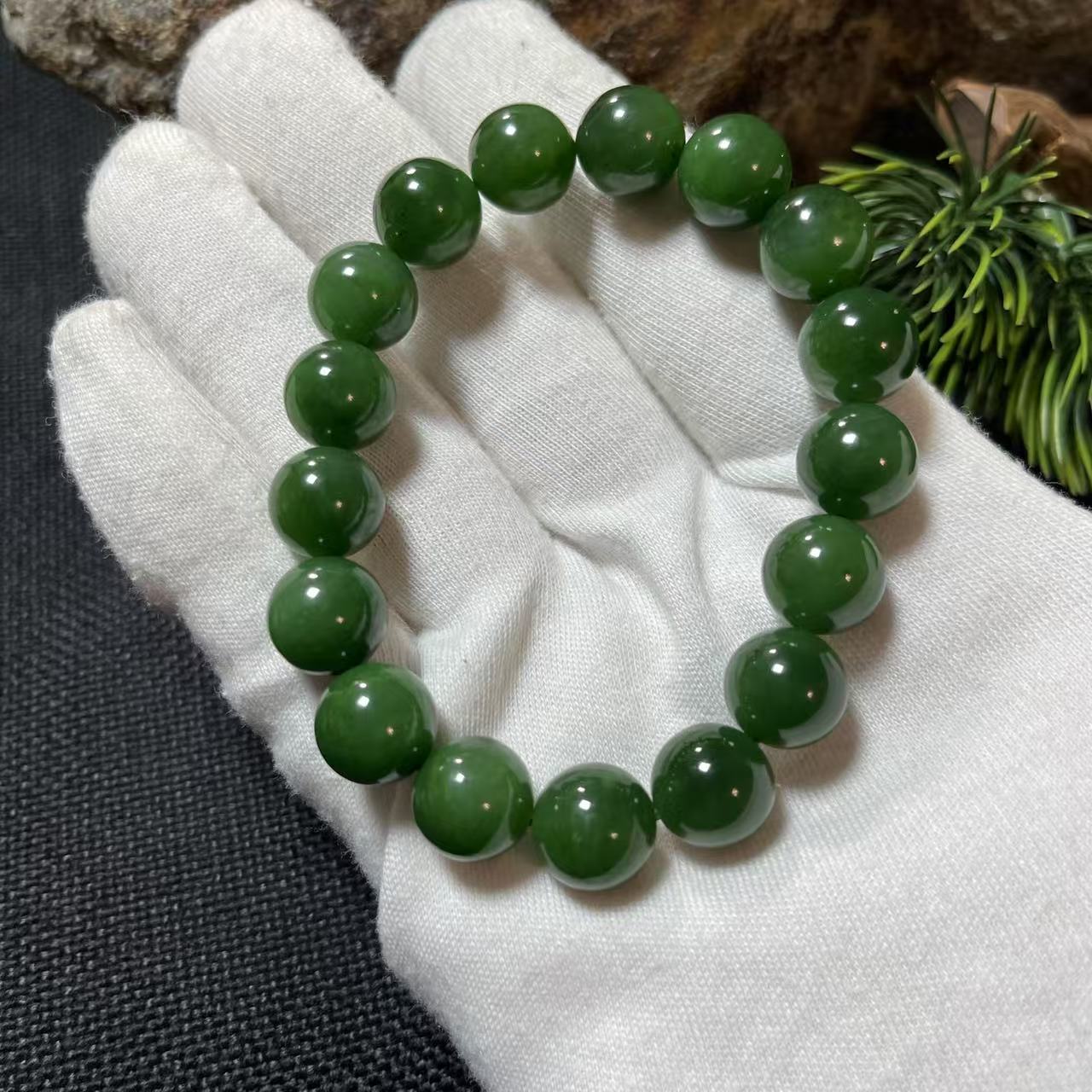 新中式天然绿色和田玉碧玉圆珠手串手链佛珠卡12男女款闺蜜手链