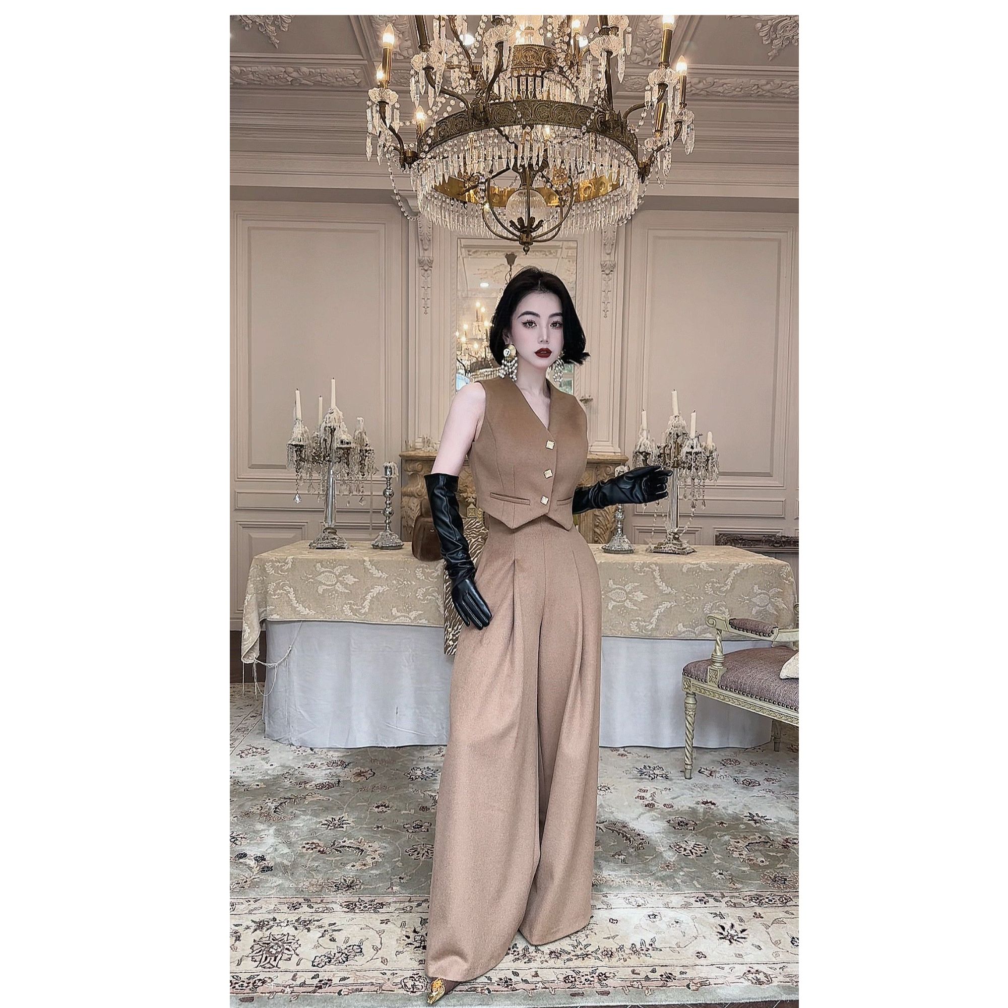 LYXJ【圣马可教堂】高级定制限量发售马甲阔腿裤套装12536