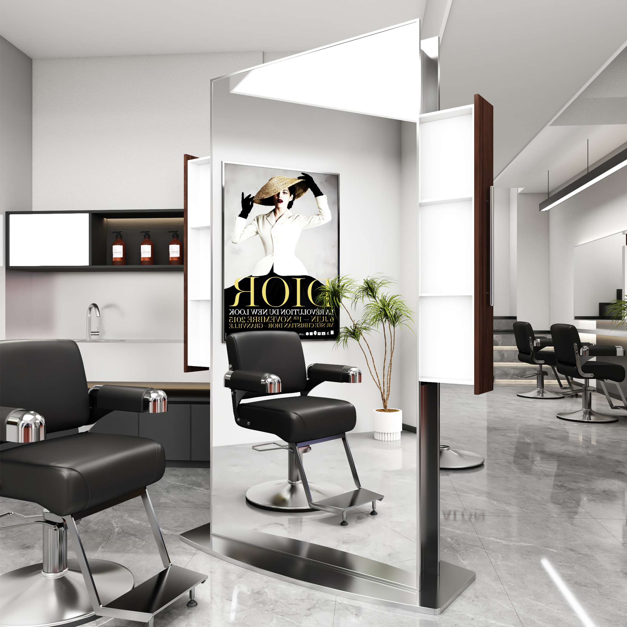 理发店镜台双面网红落地镜带收纳美发潮款镜子发廊专用烫染剪发镜