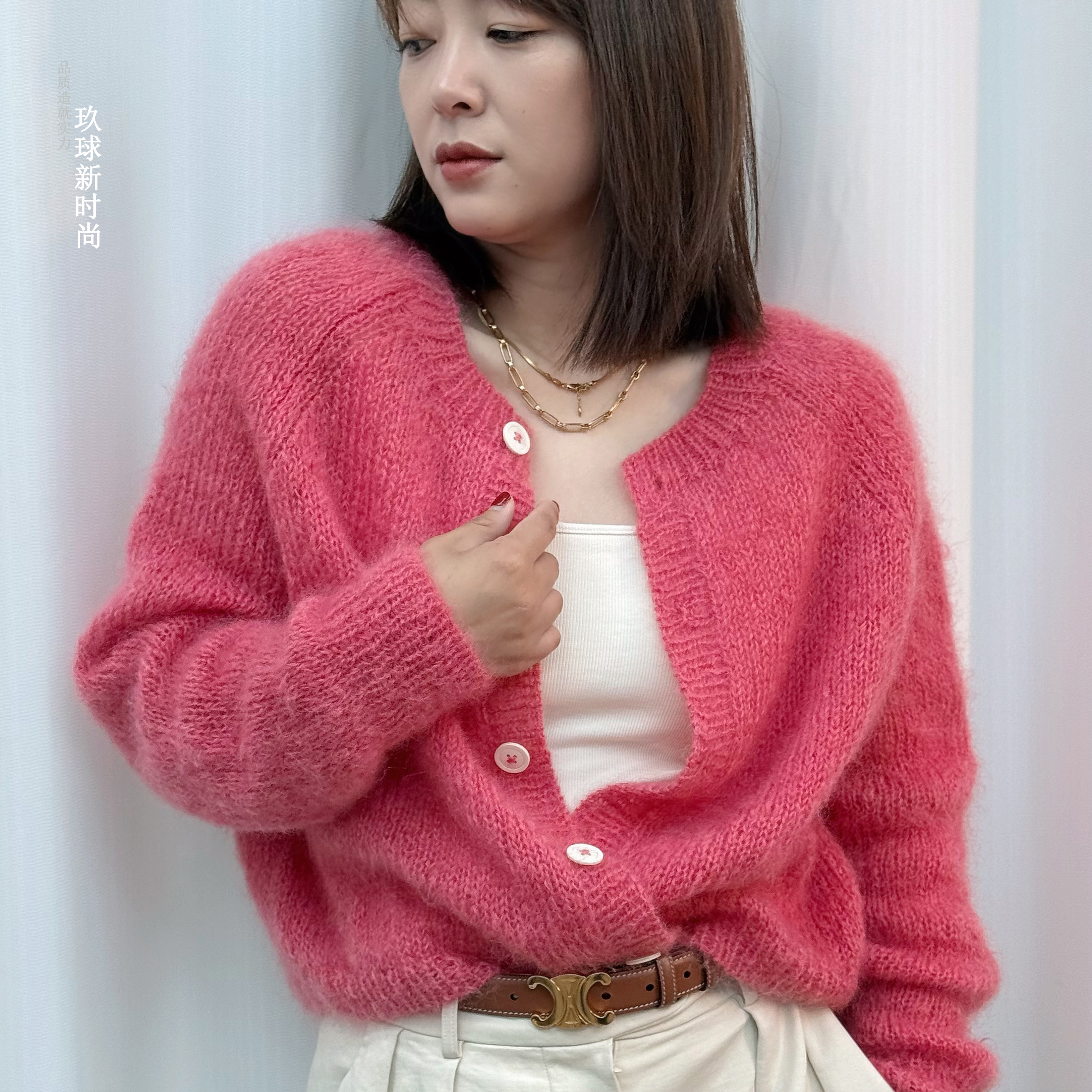 织羊驼毛插肩袖开衫同款进口羊驼毛一两（50克）玖球新时尚手编毛线