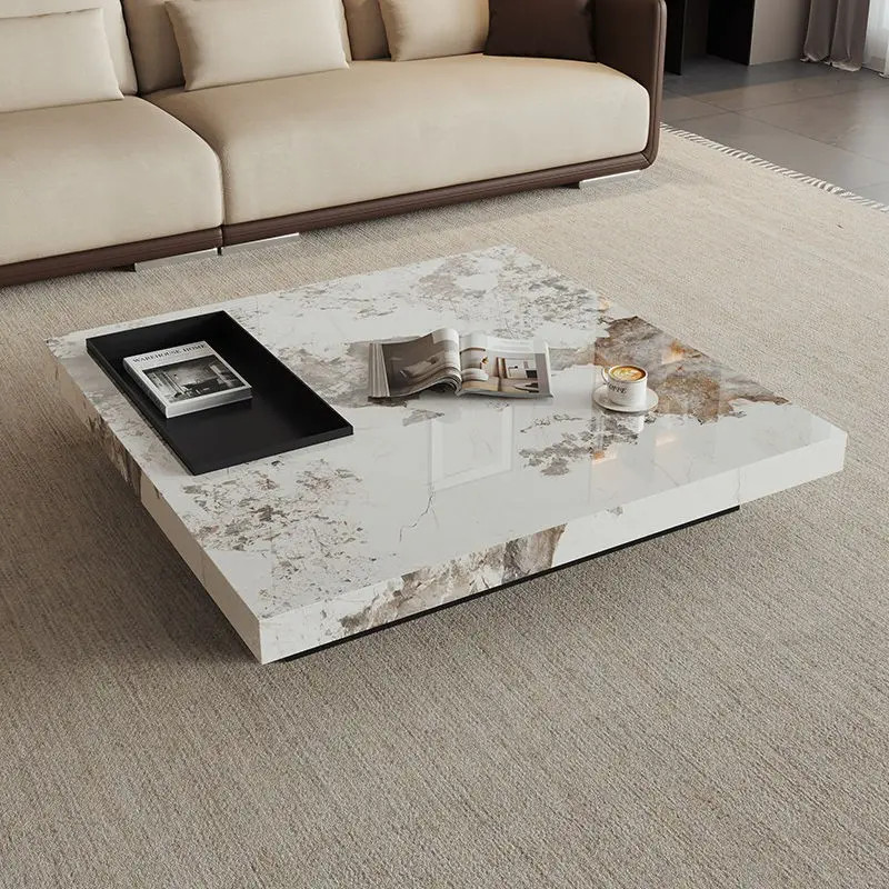 意式轻奢风长方形岩板茶几时尚现代简约极简客厅家用高级设计茶几