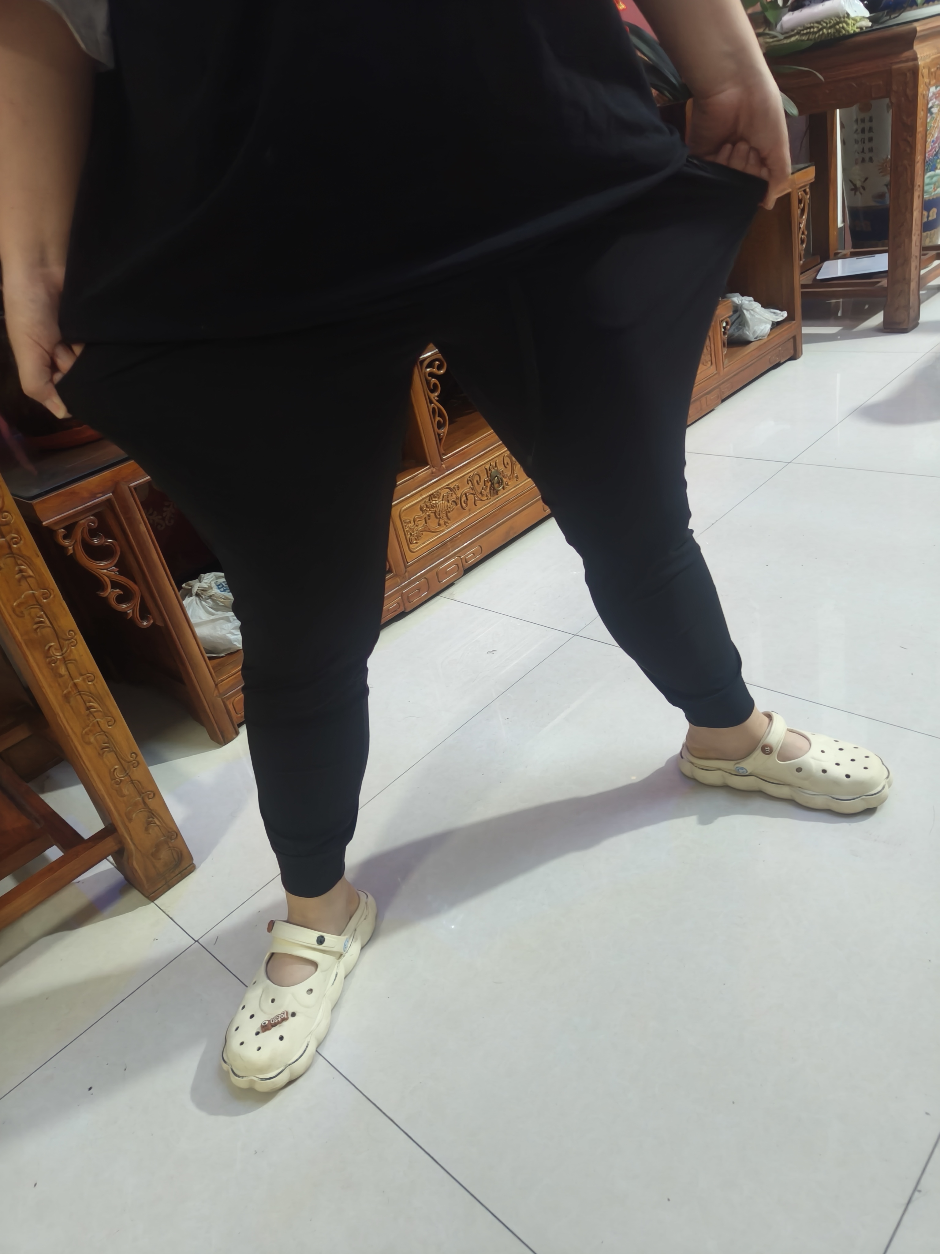 透气常规款春夏季休闲裤黑色男士薄款脚踩潮运动