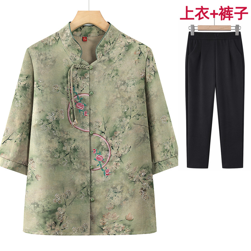 中老年女装60岁70妈妈衬衫夏季老人中国风复古中式奶奶装上衣裤子