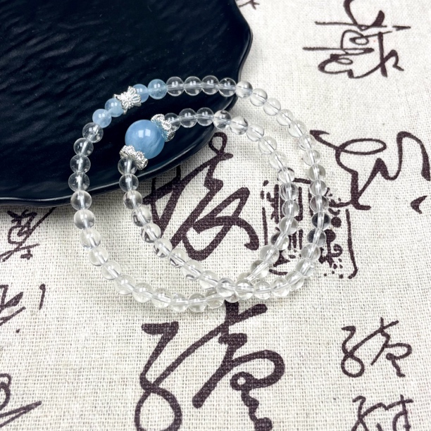 【缓缓】巴西白水晶搭配海蓝宝双圈清扫缓解压力轻奢气质推荐